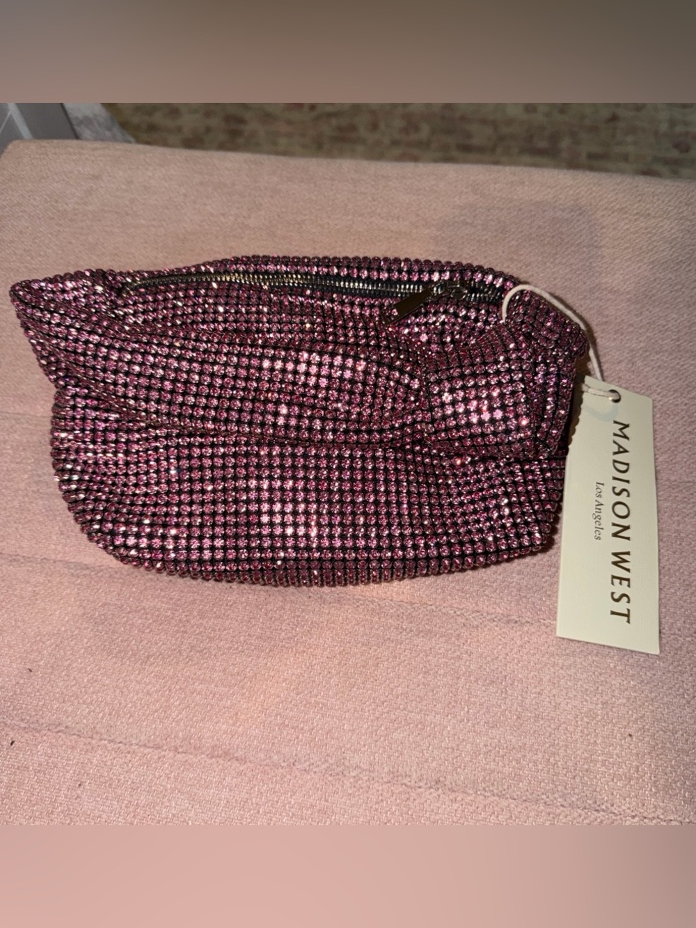 NEVER WORN Madison West Pink Crystal Mesh PurseClutch